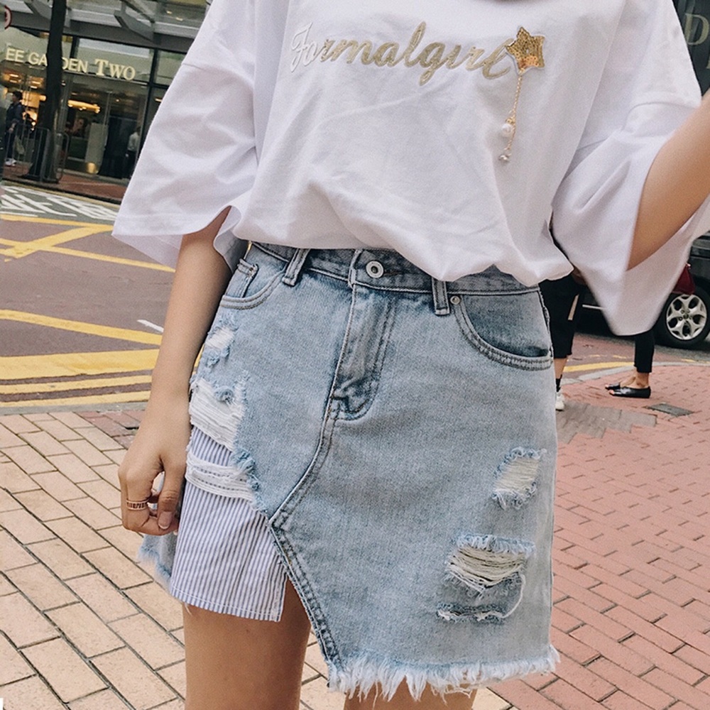 1 Day Sale! ✨ Distressed Light Denim Skirt